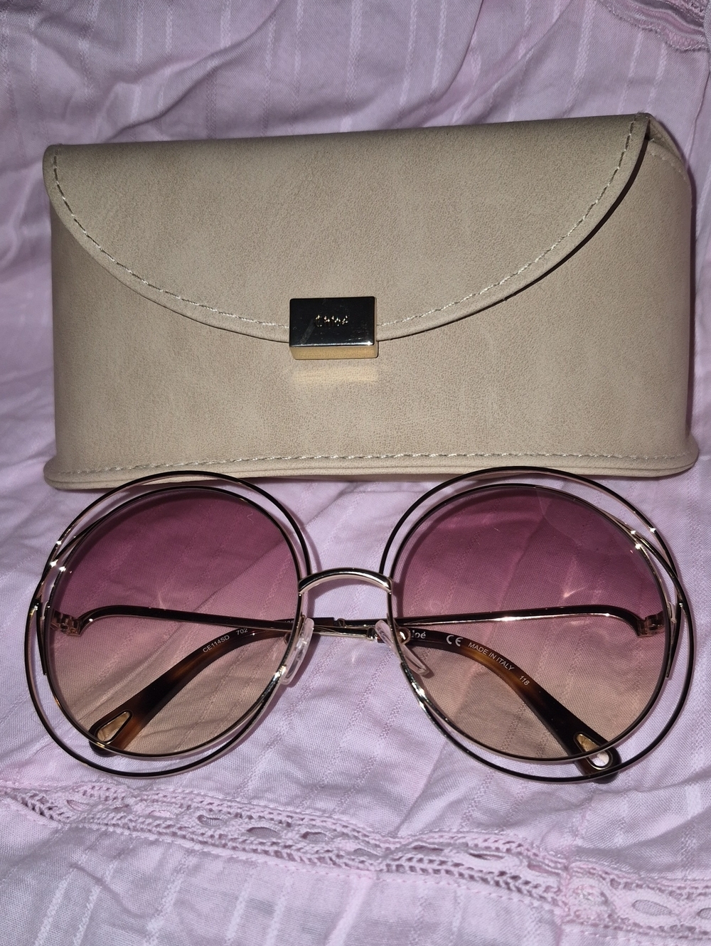 CHLOE Carlina CE114SD Gold Brown Round Oversized Gradient Sunglasses -New